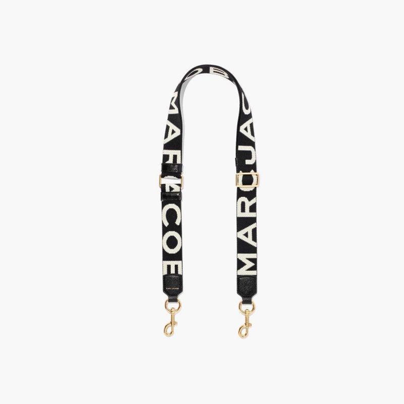 Black / White Women\'s Marc Jacobs Thin Logo Webbing Strap | USA000521