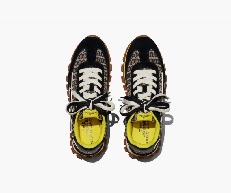 Black / Yellow Women's Marc Jacobs Monogram Jogger Sneakers | USA000779