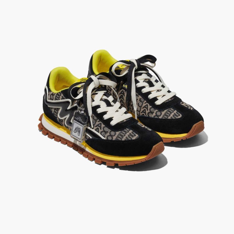 Black / Yellow Women\'s Marc Jacobs Monogram Jogger Sneakers | USA000779