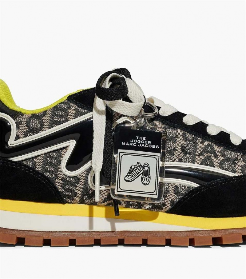 Black / Yellow Women's Marc Jacobs The Monogram Jogger Sneakers | USA000787