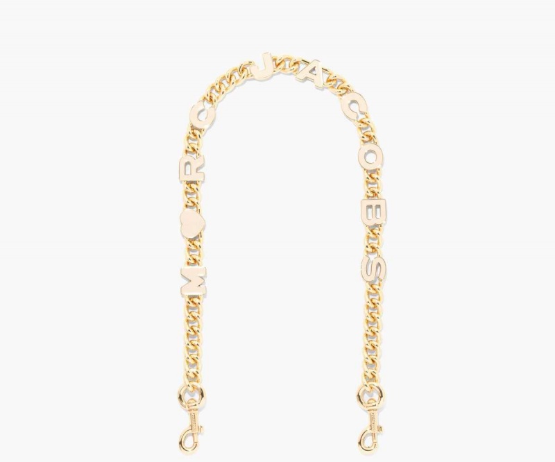 Cloud White / Gold Women's Marc Jacobs Heart Charm Chain Shoulder Strap | USA000524