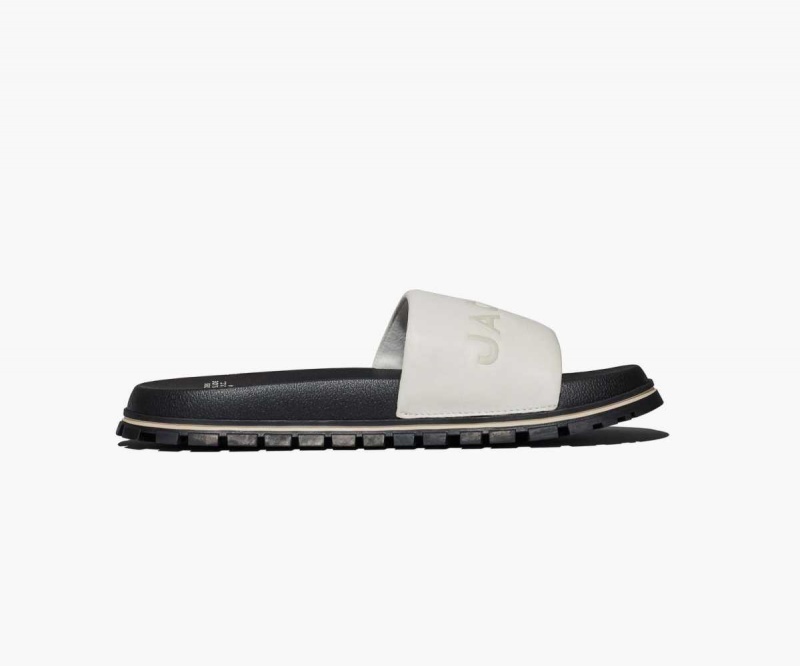 Cotton White Women's Marc Jacobs Leather Slides | USA000819