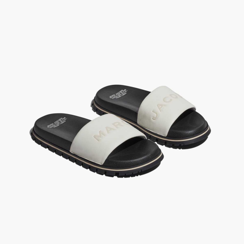 Cotton White Women\'s Marc Jacobs Leather Slides | USA000819