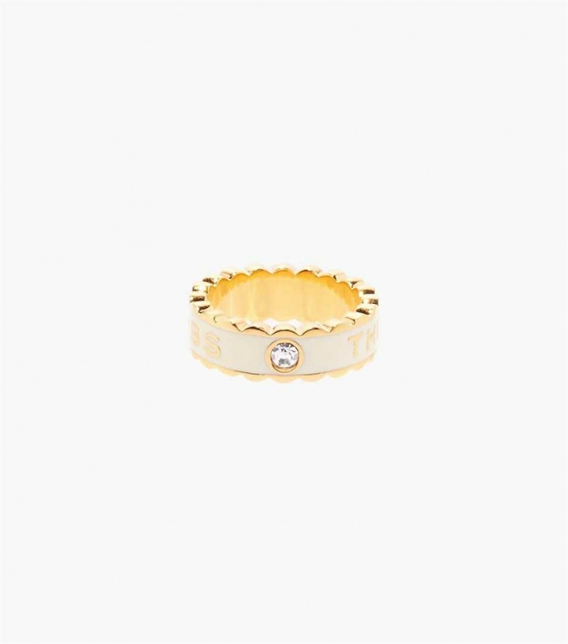 Cream / Gold Women\'s Marc Jacobs The Scallop Medallion Rings | USA000492