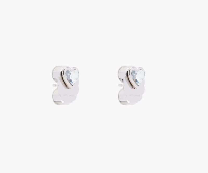 Crystal / Silver Women's Marc Jacobs Charmed Heart Stud Earrings | USA000720