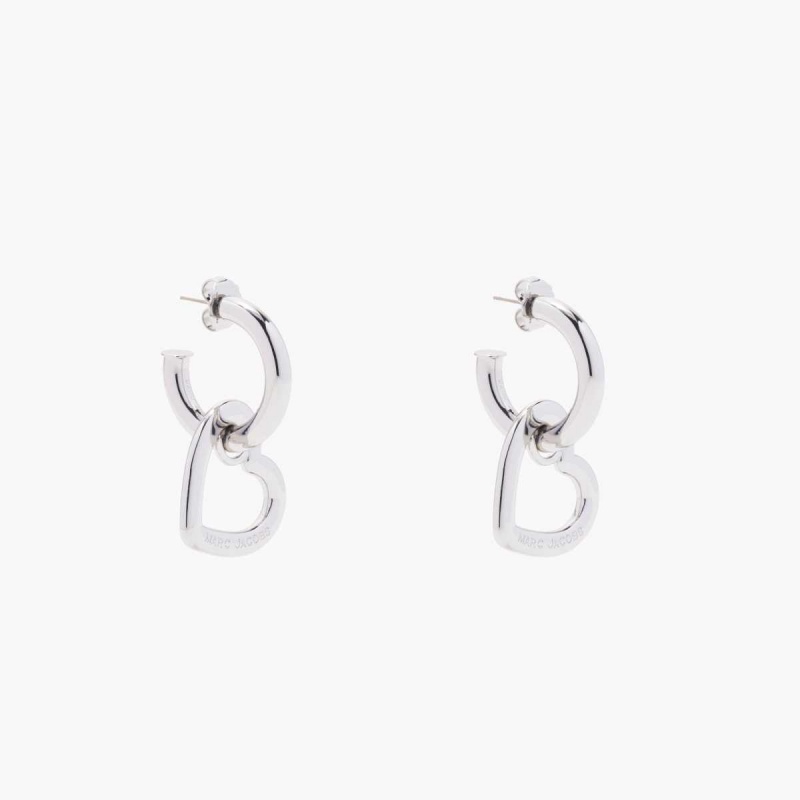 Crystal / Silver Women\'s Marc Jacobs Charmed Double Heart Hoops Earrings | USA000727
