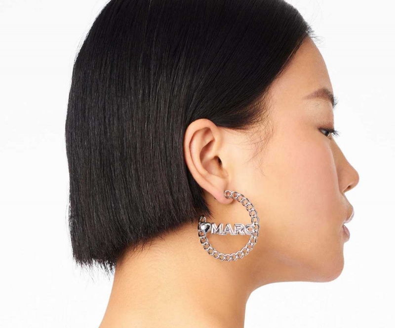 Crystal / Silver Women's Marc Jacobs Charmed Chain Hoops Earrings | USA000729