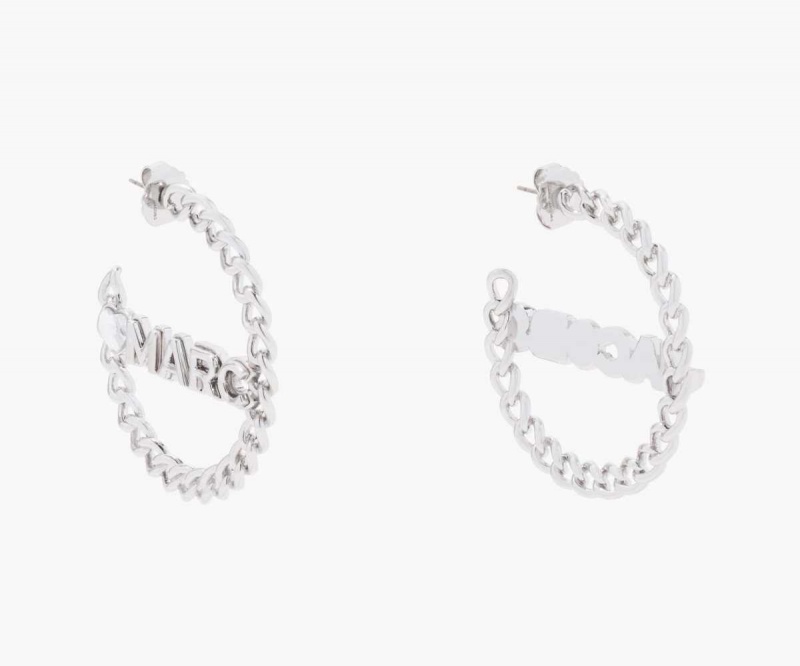 Crystal / Silver Women's Marc Jacobs Charmed Chain Hoops Earrings | USA000729