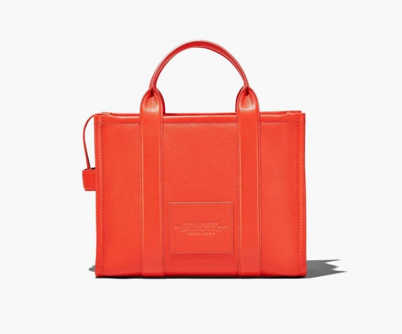 Electric Orange Women's Marc Jacobs Leather Medium Tote Bags | USA000105