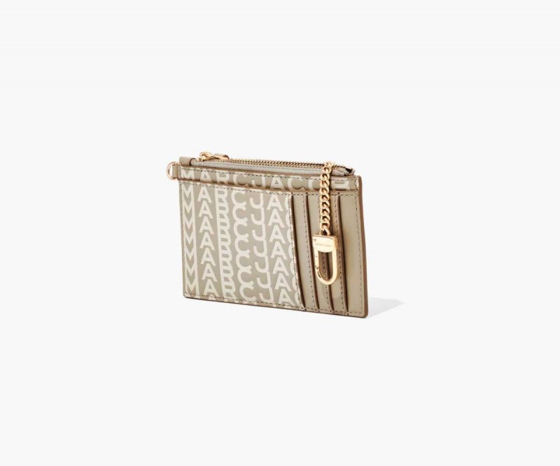 Khaki Women's Marc Jacobs Monogram Leather Top Zip Wristlet Wallets | USA000434