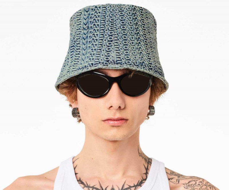Sun Faded Denim Women's Marc Jacobs Washed Monogram Denim Bucket Hats | USA000471