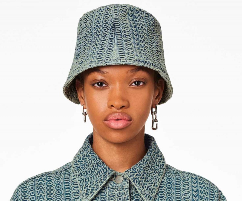 Sun Faded Denim Women's Marc Jacobs Washed Monogram Denim Bucket Hats | USA000471