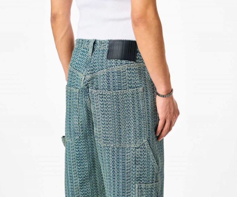 Sun Faded Denim Women's Marc Jacobs Washed Monogram Oversized Denim Shorts | USA000634