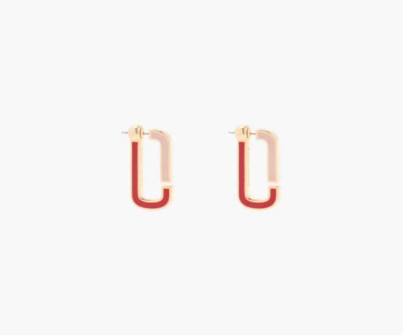 True Red Multi / Gold Women's Marc Jacobs J Marc Colorblock Flat Hoops Earrings | USA000732