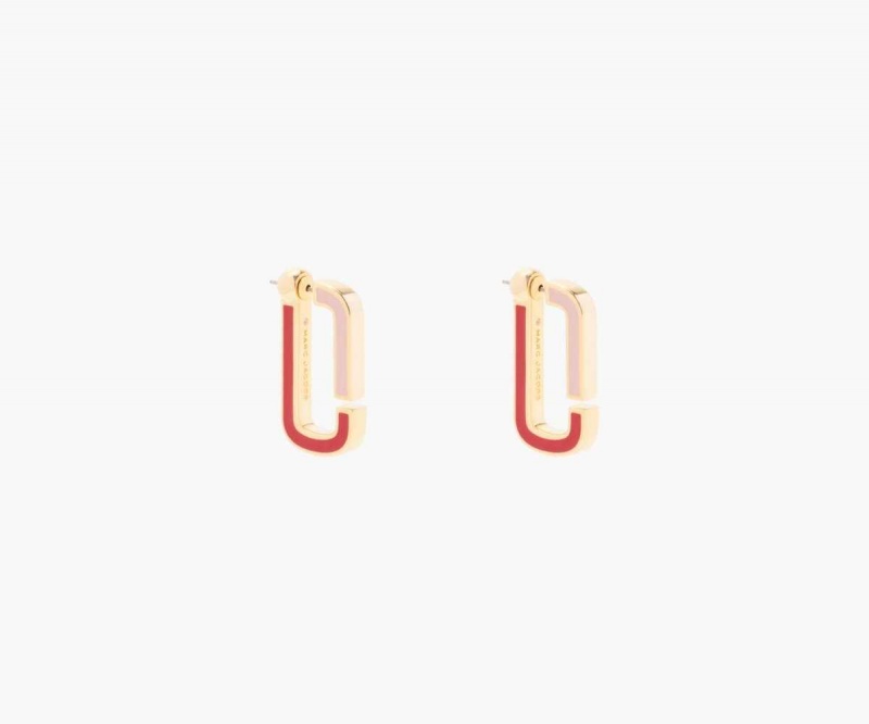 True Red Multi / Gold Women's Marc Jacobs J Marc Colorblock Flat Hoops Earrings | USA000732