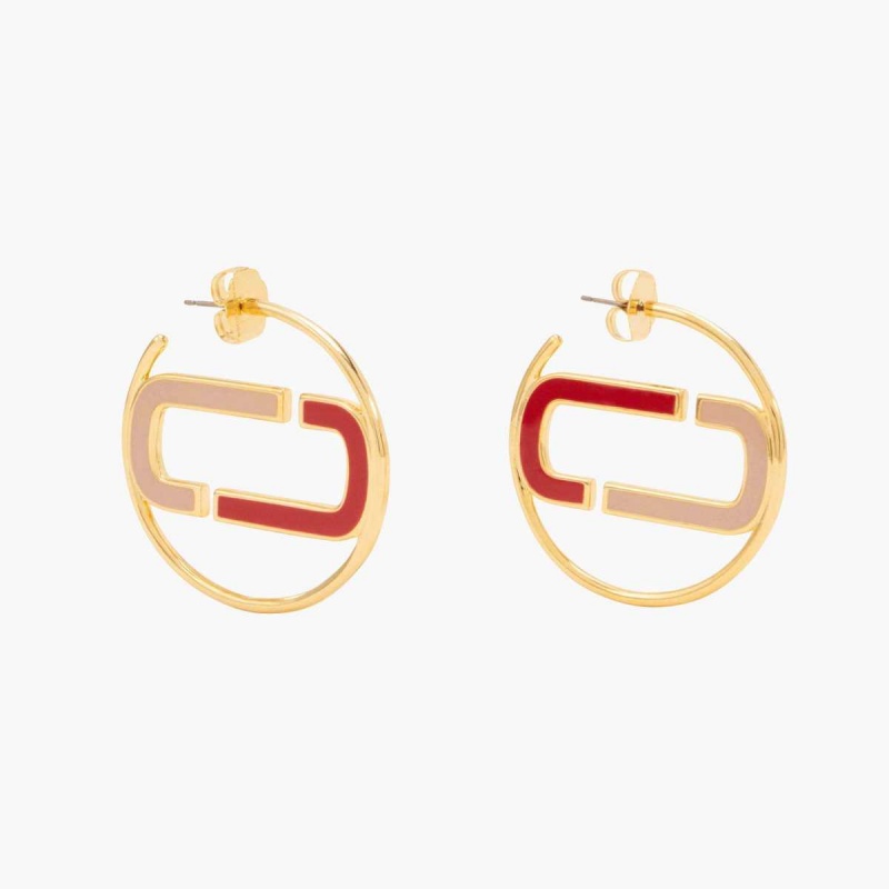 True Red Multi / Gold Women\'s Marc Jacobs J Marc Colorblock Hoops Earrings | USA000737