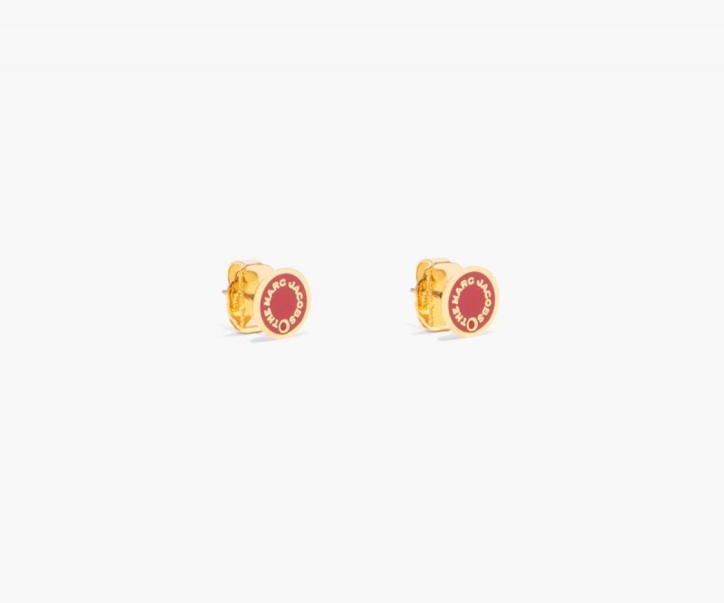 True Red / Gold Women's Marc Jacobs Medallion Studs Earrings | USA000726