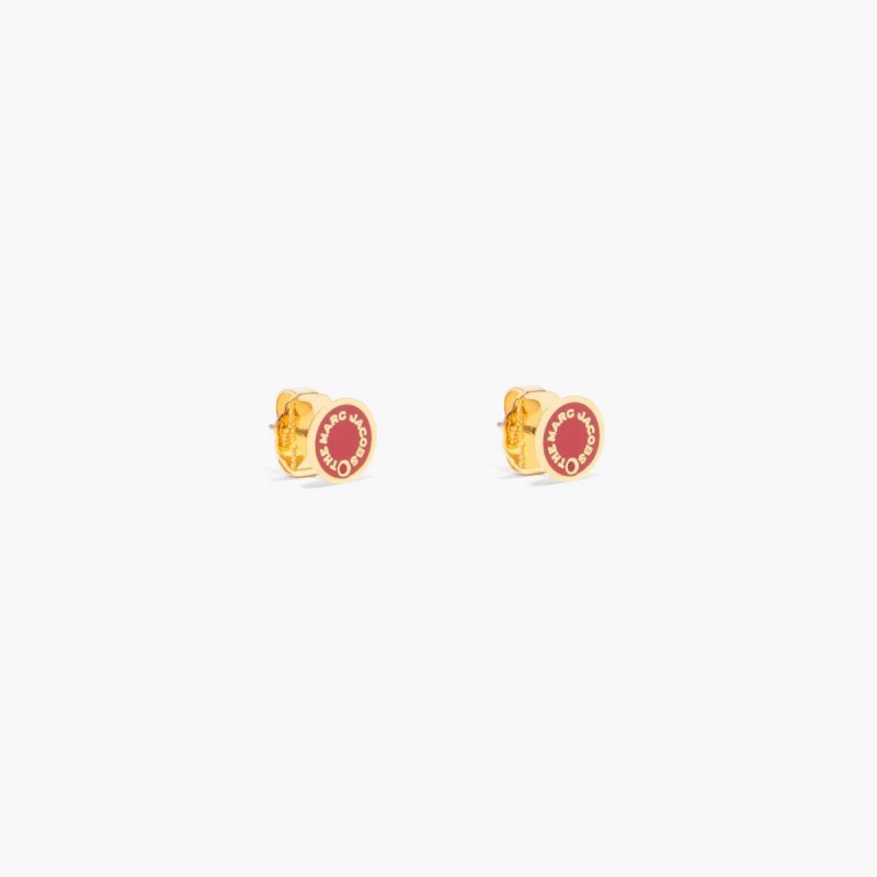 True Red / Gold Women\'s Marc Jacobs Medallion Studs Earrings | USA000726