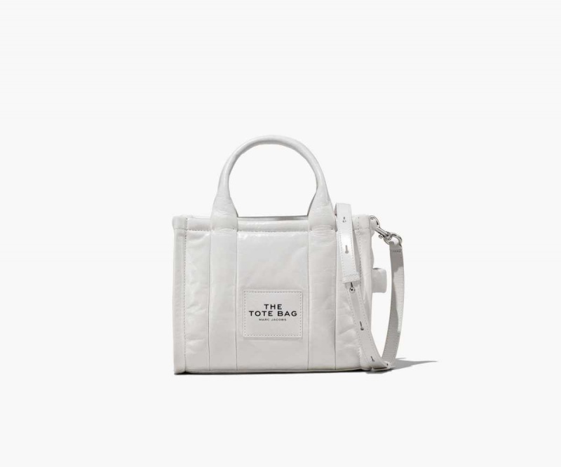 White Women's Marc Jacobs Shiny Crinkle Mini Tote Bags | USA000035