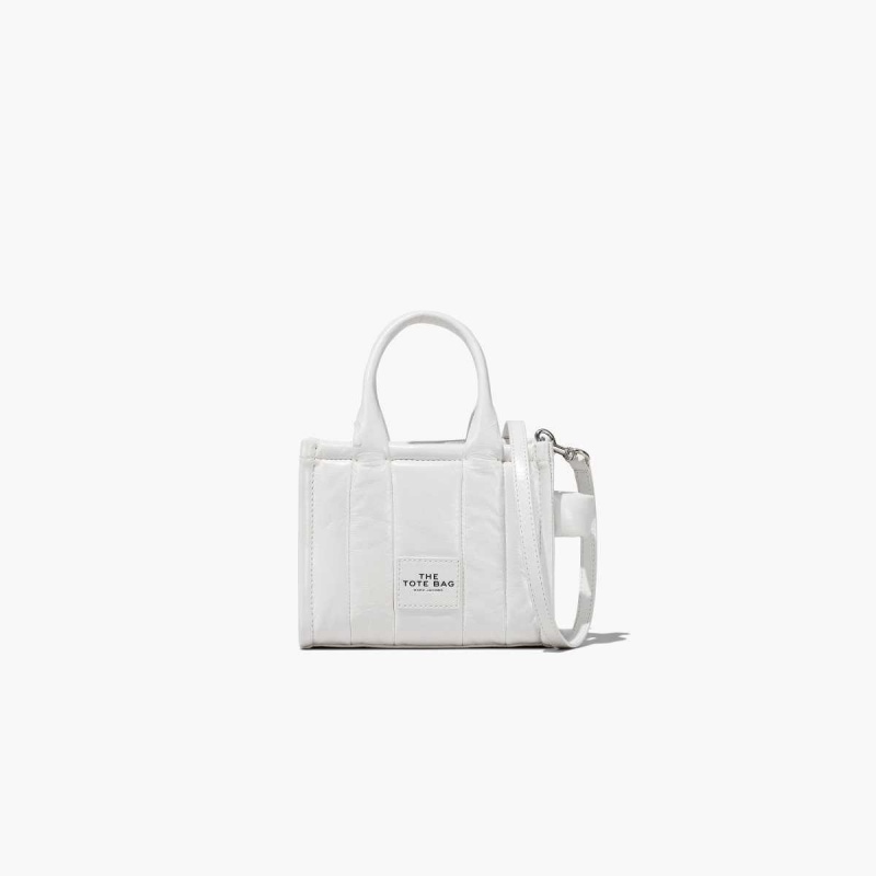 White Women\'s Marc Jacobs Shiny Crinkle Micro Tote Bags | USA000039