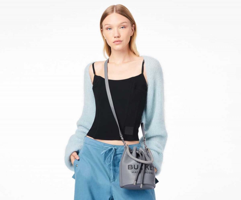 Wolf Grey Women's Marc Jacobs Leather Bucket Bags | USA000159