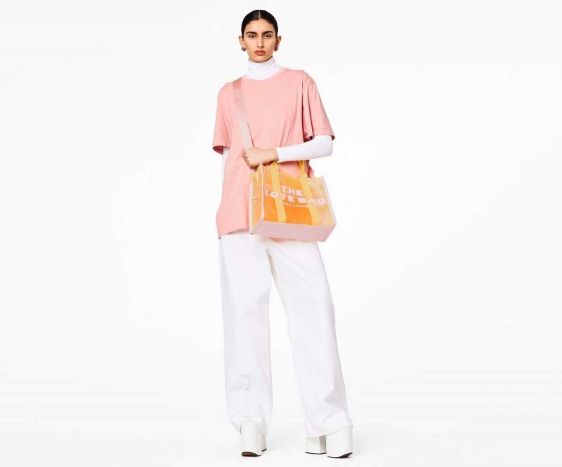 Yellow Multi Women's Marc Jacobs Colorblock Mesh Medium Tote Bags | USA000081